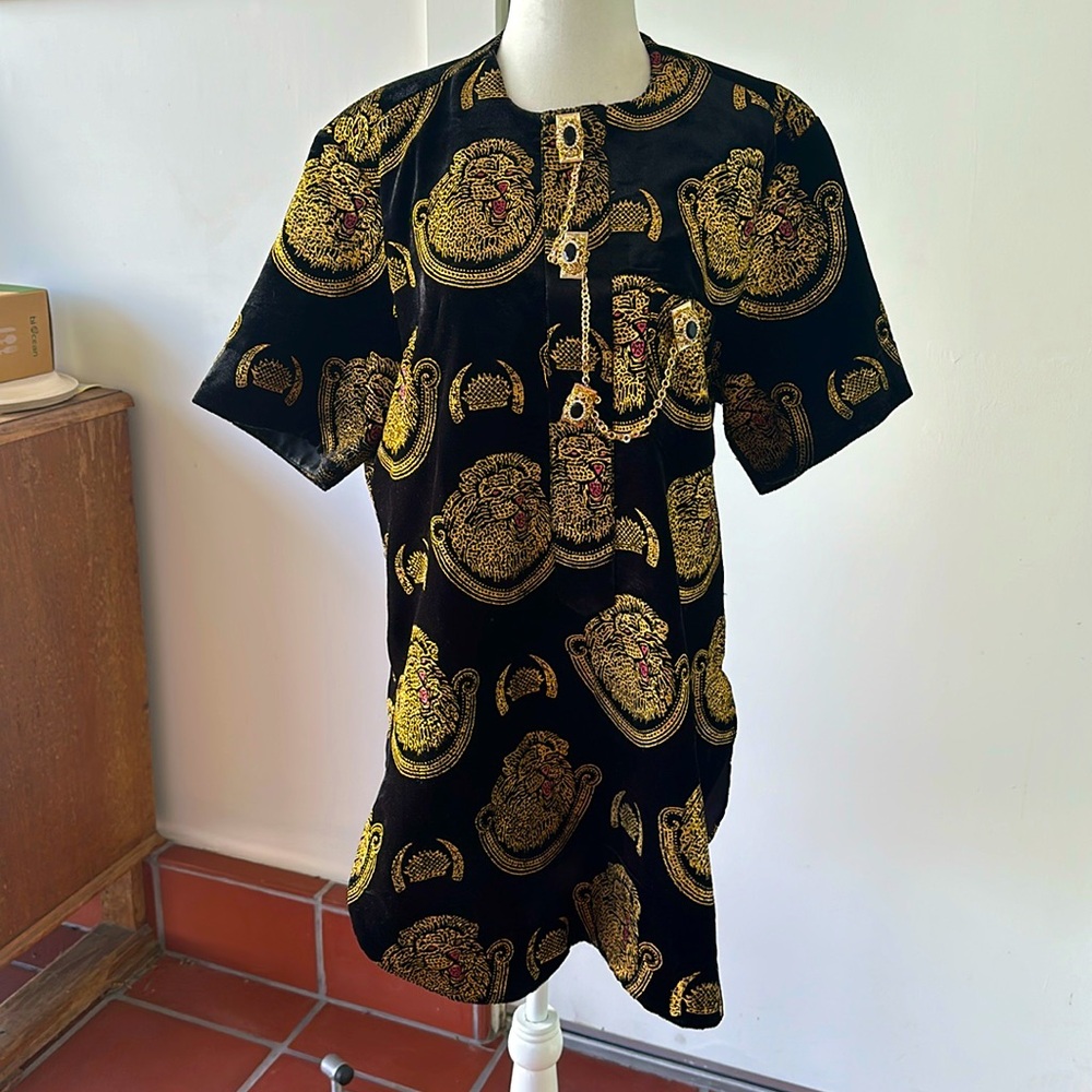 Black Velvet Tunic with Gold Lions and Crowns